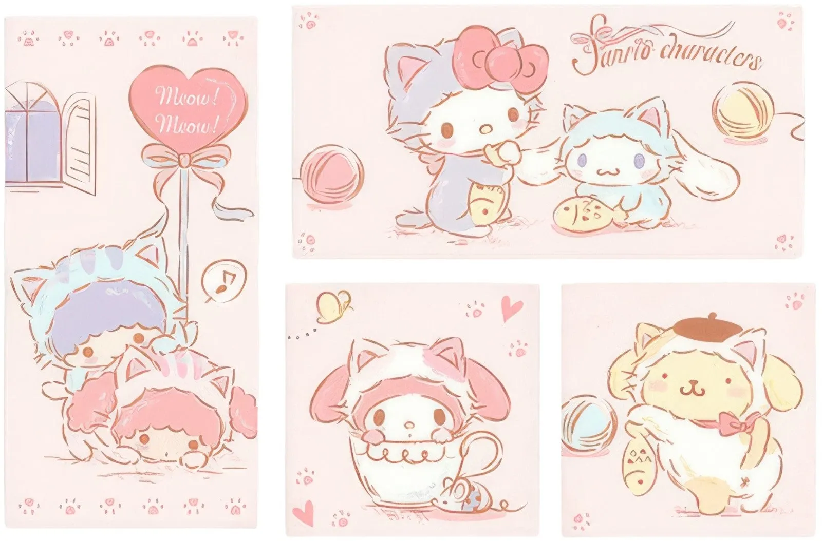 Movie Unit Art Deco Pintoo HN1115??Sanrio - Meow Meow Good Partners??Multipack 4 Canvas Puzzle