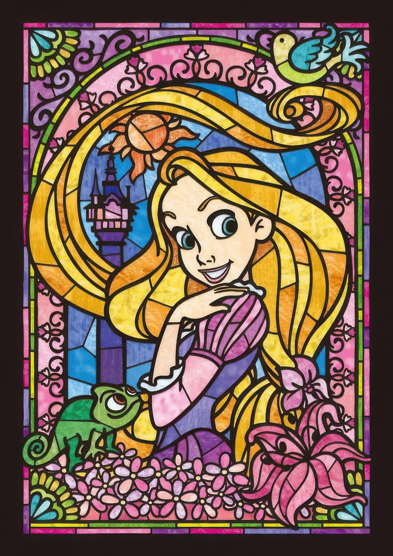 Tenyo DSG-266-748??Rapunzel Stained Glass??266 Pieces Jigsaw Puzzle Designer Collection Rare Edition