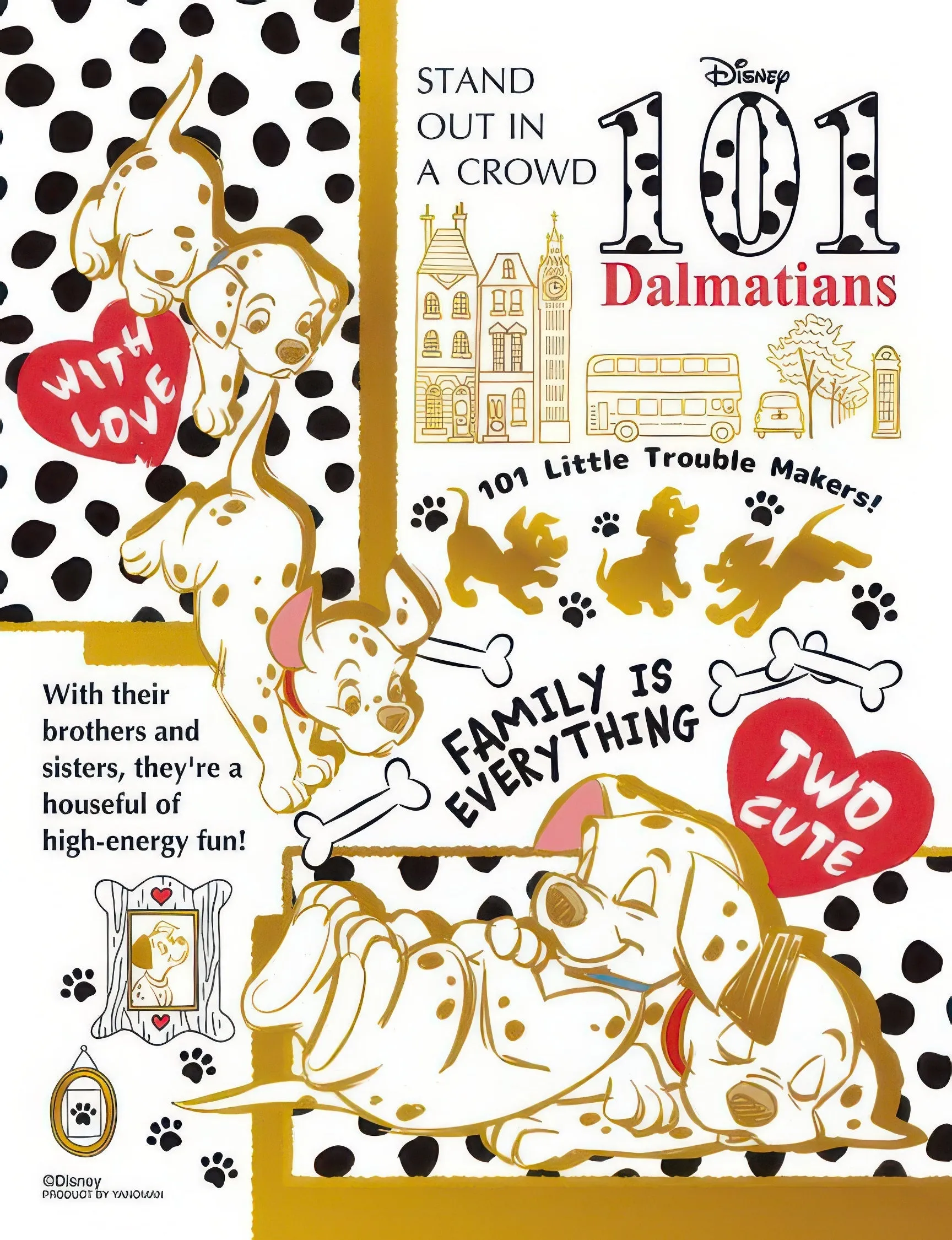 Yanoman 42-95??[101 Dalmatians] Colorful Gold - 101 Dalmatians??300 Pieces Jigsaw Puzzle Character Article Sitting Pose